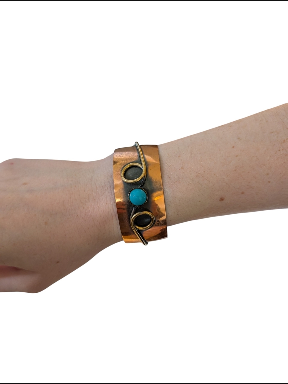 Copper Cuff Bracelet with Faux Turquoise Stone Accent